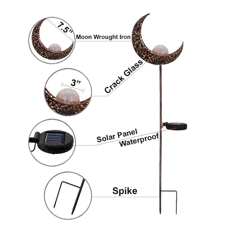 HDNICEZM Solar Garden Light Outdoor Decorative, Moon Decor Crackle Glass Globe Garden Stake Metal Lightsï¼ŒWaterproof Warm White LED for Pathway, Lawn, Patio, Yard Ornaments for Outside - Image 4